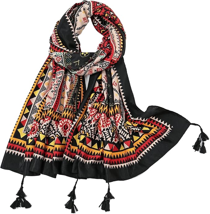 Yeieeo Boho Scarf for Women Lightweight Floral Printed Scarf Fall Winter Fashion Fringed Shawl