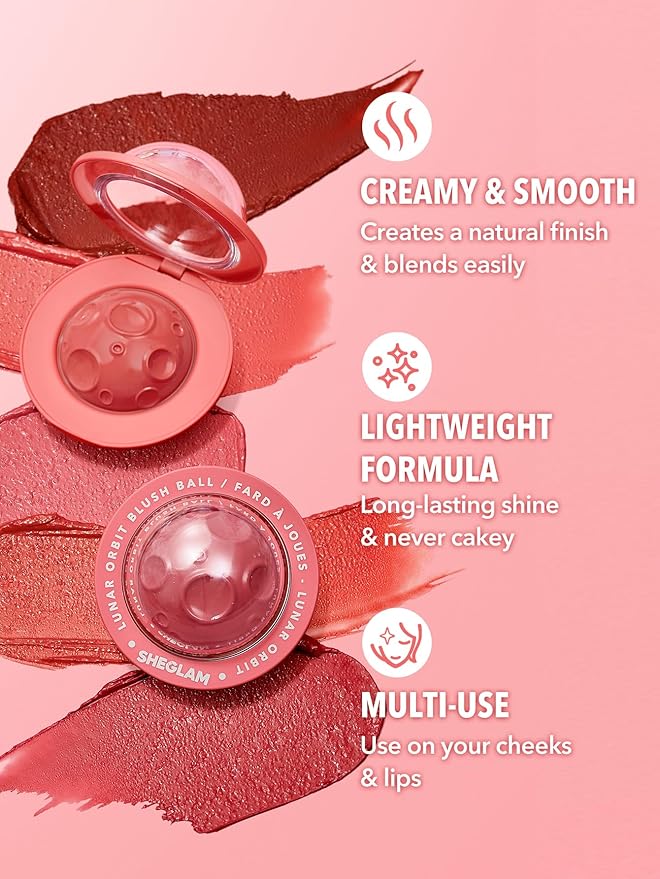 SHEGLAM Lunar Orbit Blush Ball Creamy Lightweight Smooth Blendable Long-lasting All-Day Face Enhancing Makeup Color-Astrid