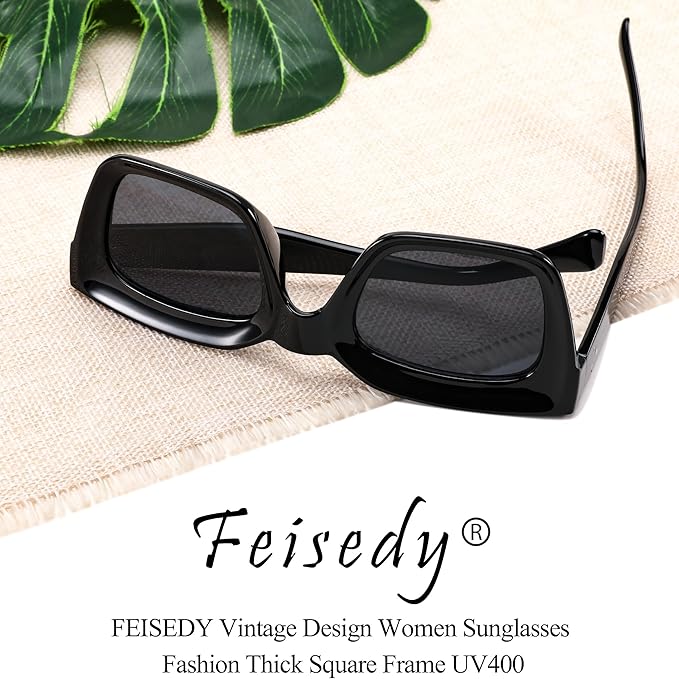 FEISEDY Classic Women Sunglasses Fashion Thick Square Sun Glasses Chunky Frame UV400 B2471