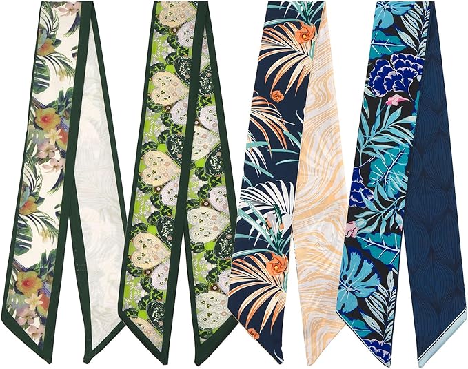 4 Pack Purse Scarf Handbags Skinny Twill Hair Scarves Narrow Neck Scarf Band Women Fashion Accessories Bag Charms