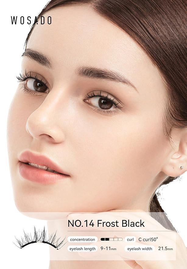 WOSADO Magnetic Eyelashes with Applicator Kit, [V14 Frost Black] Reusable Magnetic Lashes without Eyeliner, Glue-free False Lashes, Waterproof, Lightweight, Suit for Natural Makeup