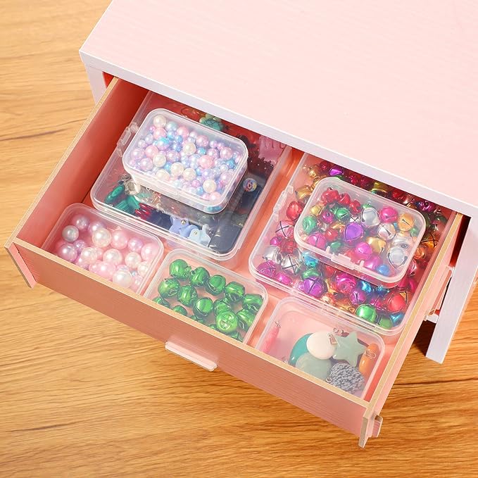 SATINIOR 24 Packs Small Clear Plastic Beads Storage Containers Box with Hinged Lid for Storage of Small Items, Crafts, Jewelry, Hardware (1.7 x 1.7 x 0.8 Inches)