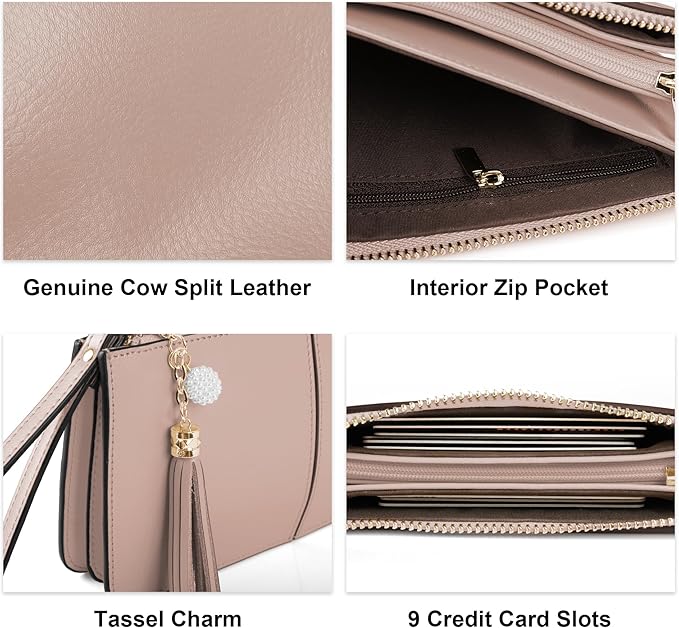befen Genuine Leather Wristlet Clutch for Women Ultra-Slim Ladies Credit Card Holder Wallet Purses with RFID Protection