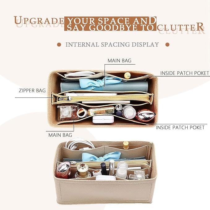 Purse Organizer Insert For Birkin 25 Bag, Felt Insert Organizer With Zipper, Large Capacity,Women’s Handbags Shaper (25,Orange)