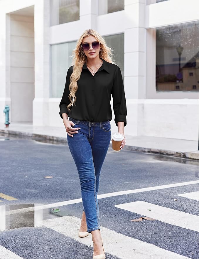 ZEAGOO Button Down Shirt for Women Long Sleeve Blouses Floral Printed Tops Business Casual Work Outfits S-XXL