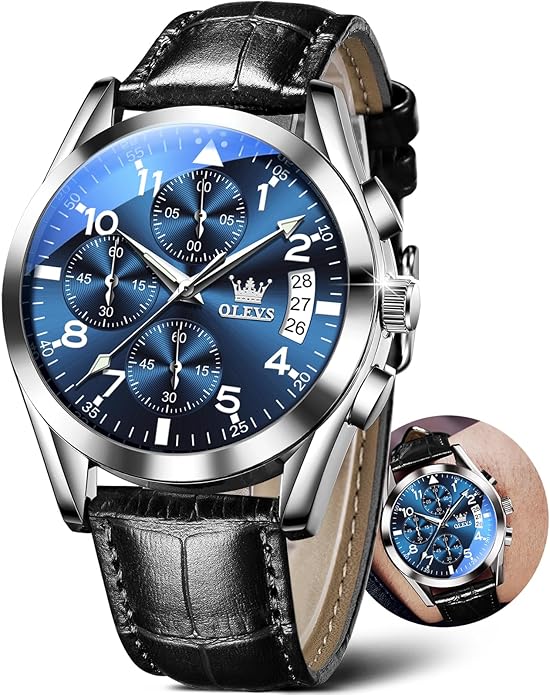 OLEVS Men's Watches Brown Leather with Date,Casual Watches for Men,Large Face Watches Men,Chronograph Mens Watch,Sport Waterproof Business Dress Analog Quartz Men's Wrist Watches Reloj De Hombre