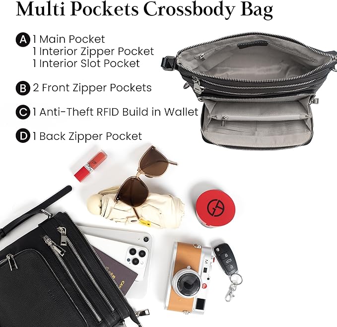 befen Genuine Leather Crossbody Bags for Women, Medium Anti-Theft Shoulder Purse with Built in RFID Wallet for Travel