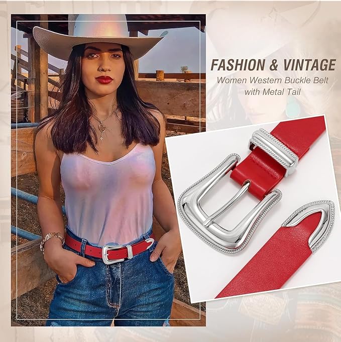 Genuine Leather Belt for Women - Silver Buckle Strap for Jeans & Dresses