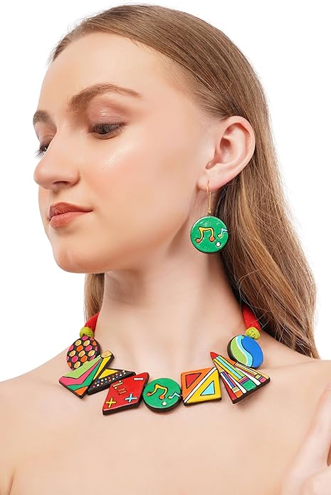 Colorful Clay Music Jewelry Set – Handmade Necklace & Earrings for Women, Boho Artistic Statement Accessories, Festival Wear & Unique Handcrafted Gift Idea