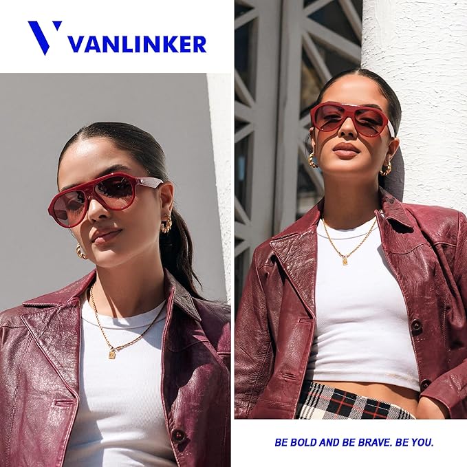 VANLINKER Retro Aviator Polarized Sunglasses for Men Women Trendy 70s Vintage Plastic Frame Sun Glasses VL9750