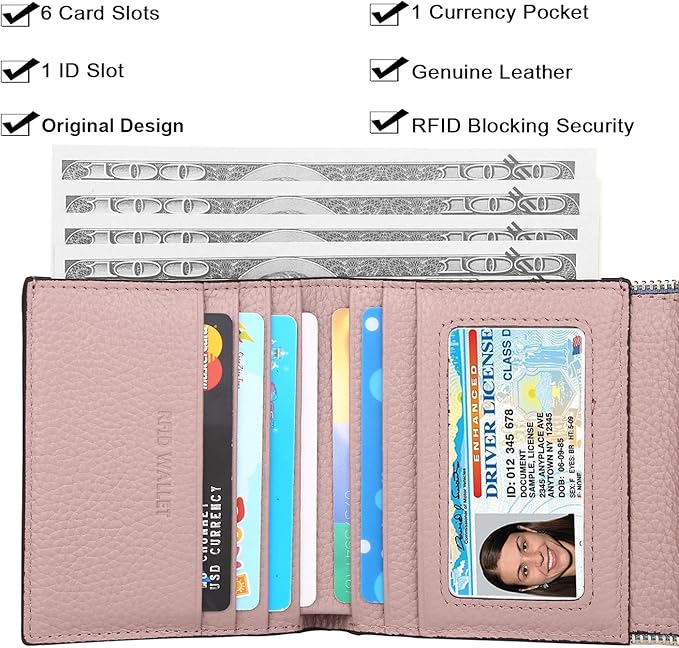 Lavemi Ultra Thin Small Compact Leather Womens Girls Wallets RFID Blocking Credit Card Holder for Women