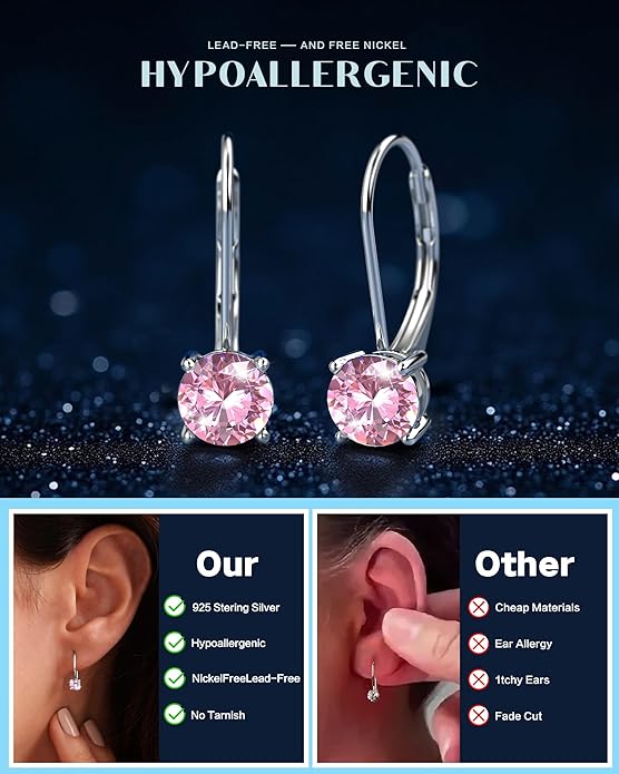 Moissanite Earrings,1.0ct-2.0ct D Color Brilliant Round Cut Earring 18K White Gold Plated Sterling Silver Dangle Earrings Moissanite Leverback Drop Earring s
