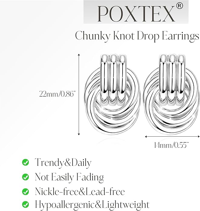 Gold Plated Statement Chunky Dangle Stud Earrings for Women, Gold Plated Hoop Knot Claw Earrings Tarnish Free Jewelry for Women Gifts