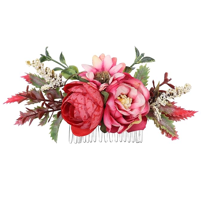 Flower Hair Clip for Women - Elegant Hair Accessory for Wedding, Party & Daily Wear (Burgundy)