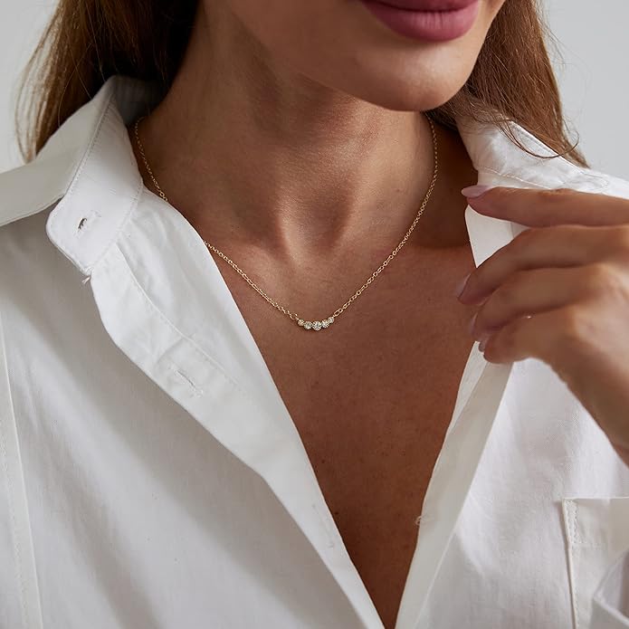 MIDEEO Christmas Gifts for Grandkids CZ Diamond Necklace for Women Dainty Layered Cubic Zirconia Solitaire Pendant Necklace Gold Plated Waterdrop Shape Square Emerald Green CZ Simulated Diamond Bridesmaid Necklace