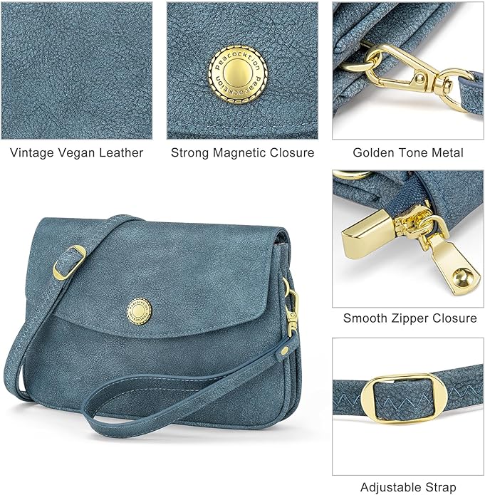 Peacocktion Small Crossbody Bags for Women Travel Wristlet Wallets Trendy Small Vegan Leather Cell Phone Purse Handbag