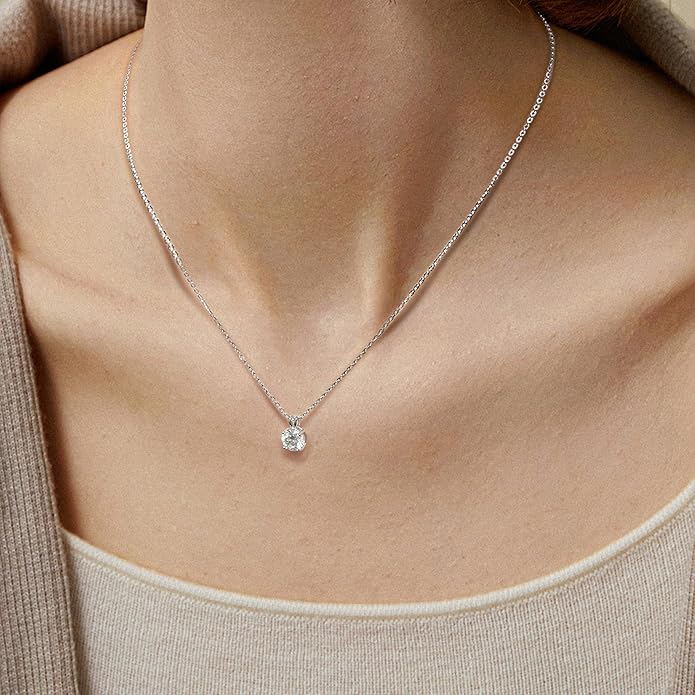 Moissanite 925 Sterling Silver Pendant Necklace 0.5-1 Carat Round Pear Cut, Dainty Elegent D Color Dancing Style with Bead Adjustable Chain Necklace for Women