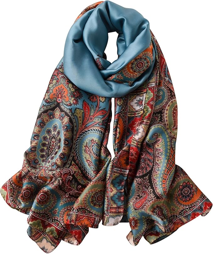 NUWEERIR Womens 100% Large Mulberry Silk Scarf Long Satin Scarf Fashion Lightweight Wraps