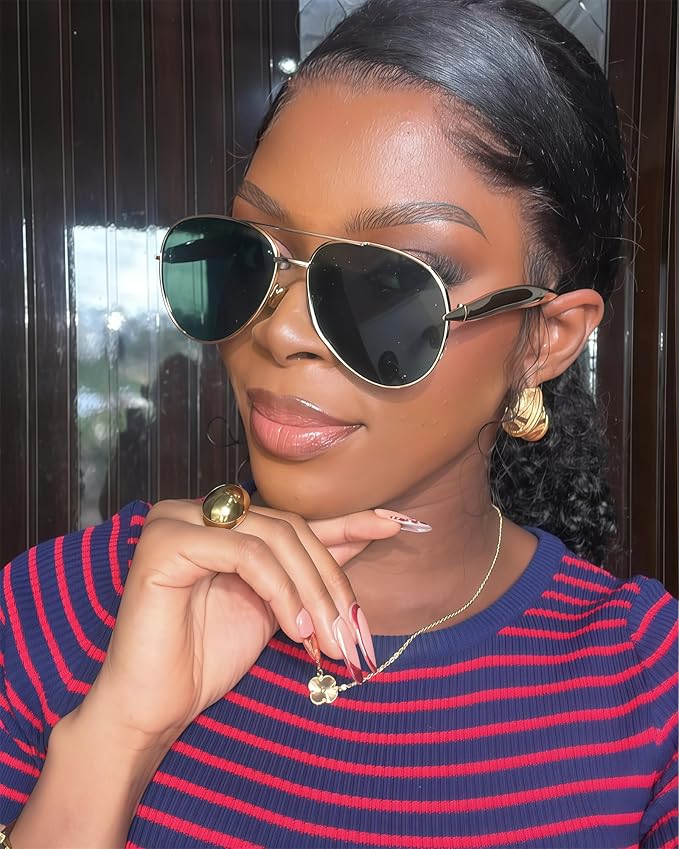 Retro Gold Aviator Sunglasses for Women Men, 2025 Metal Oversized 70s Aviators Sun Glasses