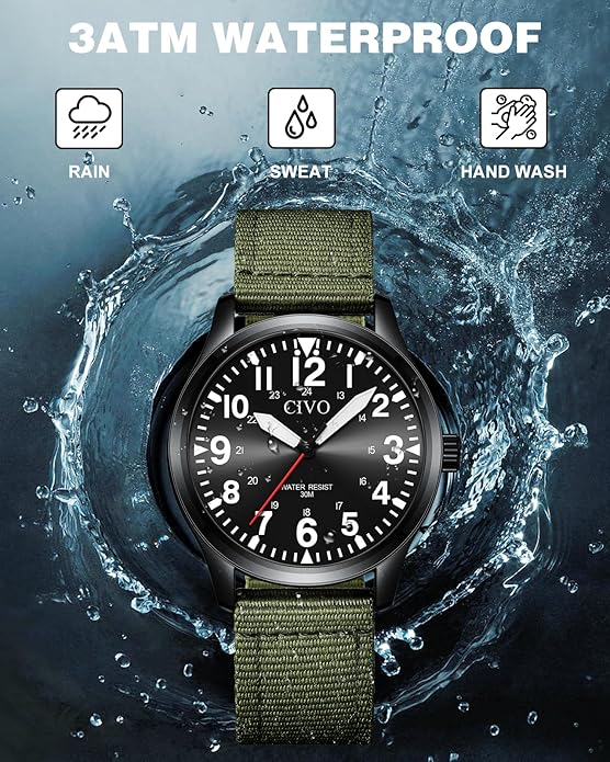CIVO Analog Wrist Watches for Men: Waterproof Stainless Steel Mens Watches - Silver Watch with Easy Read Dial Men's Watch for Gift