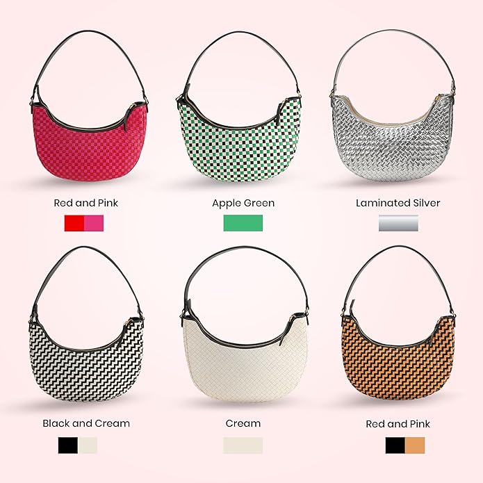 Handmade Woven Genuine Leather Bag, Premium Quality, Crossbody Purse & Hobo Handbag, Diagonal Pattern, 11.81x3.94x9.06 Inches