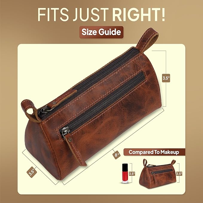 Leather Makeup Bag Small Cosmetics Case for Purse Multipurpose Zippered Pouch for Travel Compact Leather Stationary Organizer Pencil Pouch Gift for Everyday Use
