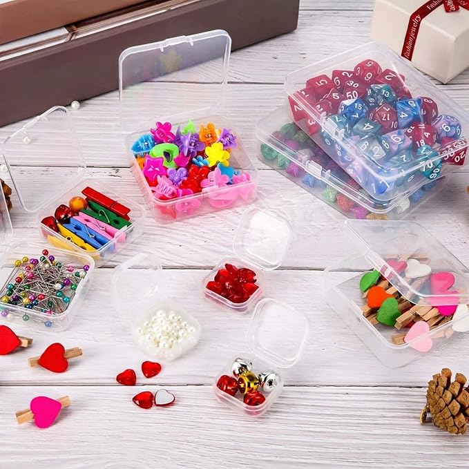 SATINIOR 24 Packs Small Clear Plastic Beads Storage Containers Box with Hinged Lid for Storage of Small Items, Crafts, Jewelry, Hardware (4.45 x 3.3 x 1.18 Inches)