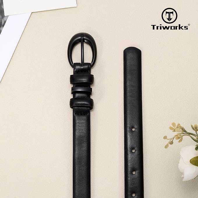 TRIWORKS Women Leather Belt for Jeans Pants Fashion Ladies Skinny Faux Leather Dress belt with Gold Buckle