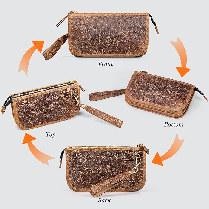 Genuine Leather Wristlet Clutch Bag for Women Handbag Ladies Credit Card Holder Phone Wallet Purses Man