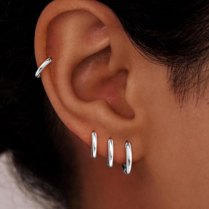 Small Gold Huggie Hoop Earrings Set for Women Men Hypoallergenic 14K Plated Stack Cartilage Earrings, Multiple Piercing Lightweight Mini Thin Cute Dainty Trendy Jewelry Set Christmas Gifts for Women