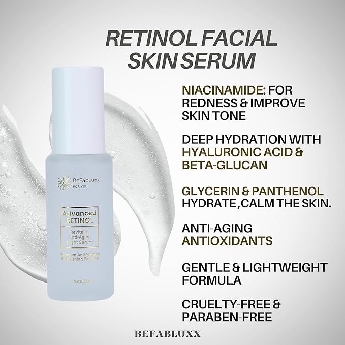Advanced Retinol Serum Skin Booster- Face, Neck Anti Aging Night Serum - Hyaluronic, Niacinamide, Collagen, Glycolic Acid, Vitamin C & E for Wrinkles, Fine Lines & Dark Spots for Women & Men