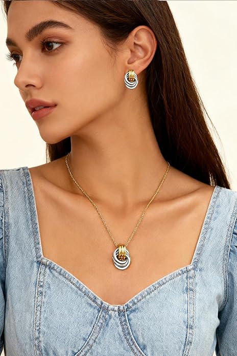 Gold Knot Pendant Necklace for Women Gold Statement Geometric Necklace Dainty Link Choker Necklace Trendy Jewelry Accessories