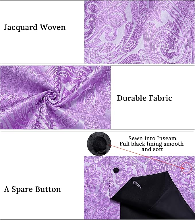DiBanGu Mens Paisley Suit Vest Silk Jacquard Waistcoat and Necktie Set Formal Shawl Collar Dress Vest 7PCS for Wedding Party