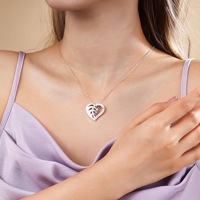 GLAMCARAT Personalized mothers necklace with birthstones names sterling silver jewelry for women customized engraved necklace