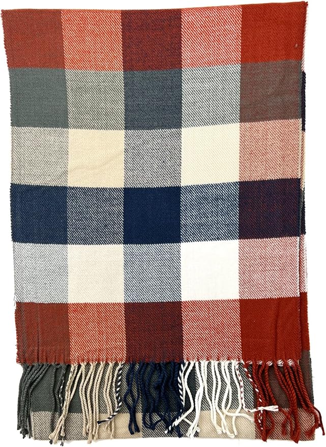 Plum Feathers Plaid Check and Solid Cashmere Feel Winter Scarf, Warm Scarfs, Cold Weather Accessories, Fringe Scarves