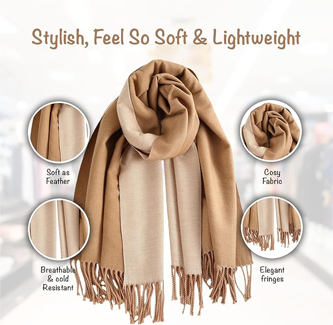 Winter Scarf for Women-Reversible Scarf with Cashmere-Like Softness 70x200cm - Warm Shawl Wrap -Pashmina Shawls Wrap