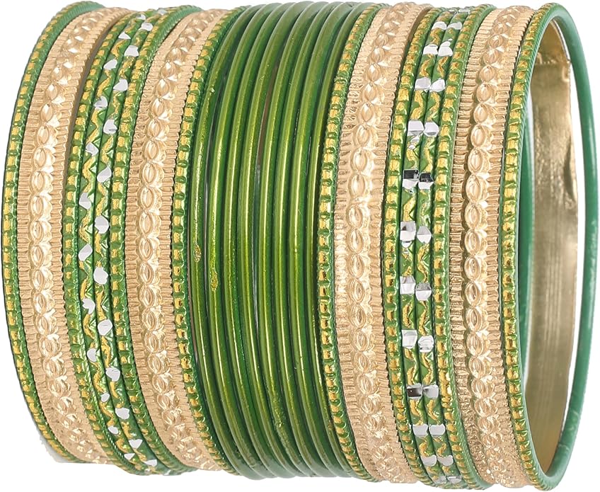 Touchstone Indian Metal Bangles for Women Gold Alloy Bracelets desi 2 Dozen Bangle Collection Bollywood Women's Jewelry Set Multi Stacking Wide Chunky Textured Golden Set of 24 in Gold or White Tone