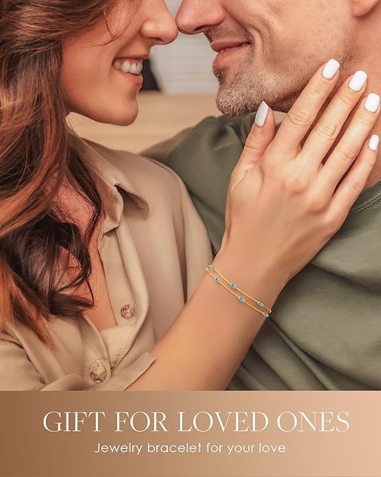 LOUISA SECRET Birthstone Bracelets for Women, 925 Sterling Silver Dainty Simple Women Charm Link Bracelet, Birthday Anniversary Christmas Jewelry Gifts for Women Wife Mom Her
