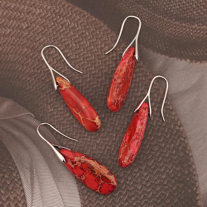 Natural Healing Stone Fishhoop Dangle Drop Earrings Statement Gold silver earrings