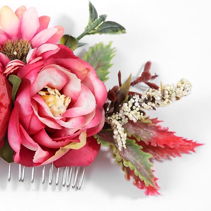 Flower Hair Clip for Women - Elegant Hair Accessory for Wedding, Party & Daily Wear (Burgundy)