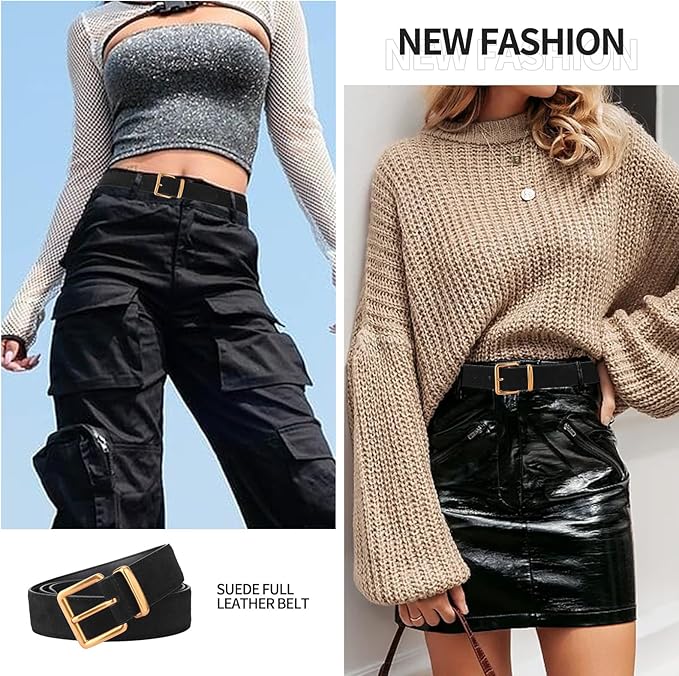 TINIDI Women Genuine Leather Belt for Jeans Pants Dress Fashion Ladies Waist Belt with Gold Buckle