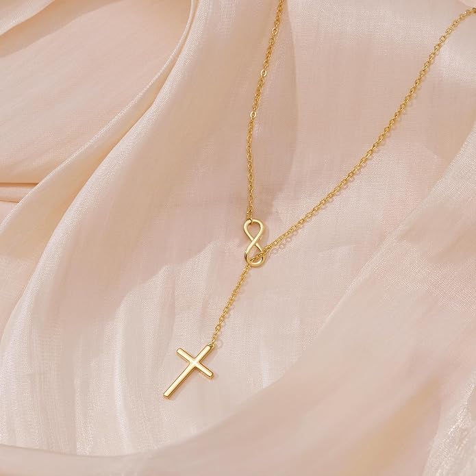 Infinity Cross Necklace for Women, Unique Trendy Fahion Cross Jewelry Gifts, Non Tarnish & Waterproof Dainty Simple Gold Cross Pendant, Christian Religious Easter Faith Accessories Jewelry Gifts