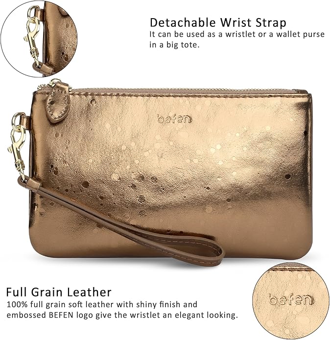 befen Genuine Leather Wristlet Clutch RFID Blocking Bag Cell Phone Wallet Purse Wristlet Wallet Purses and Handbags for Women