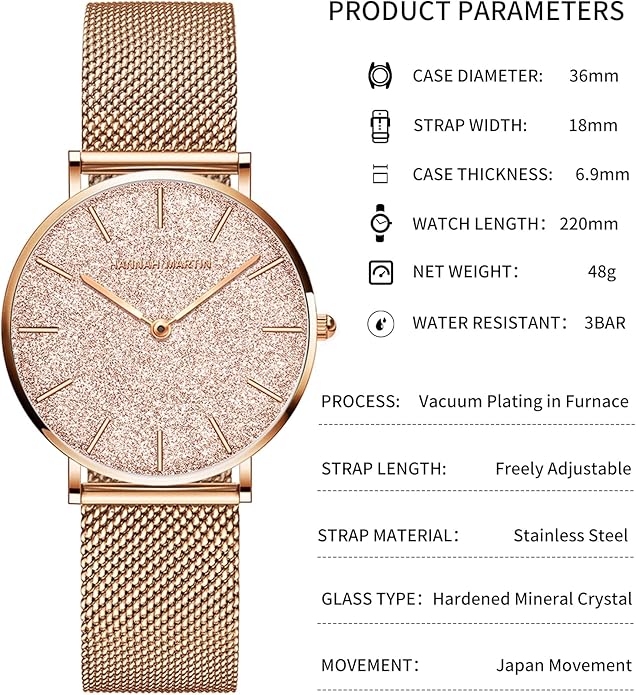 HANNAH MARTIN Watches for Women Waterproof Ladies Analog Quartz Wrist Watches Stainless Steel Band Fashion Dainty Female Watch Luxury Bracelet Diamond