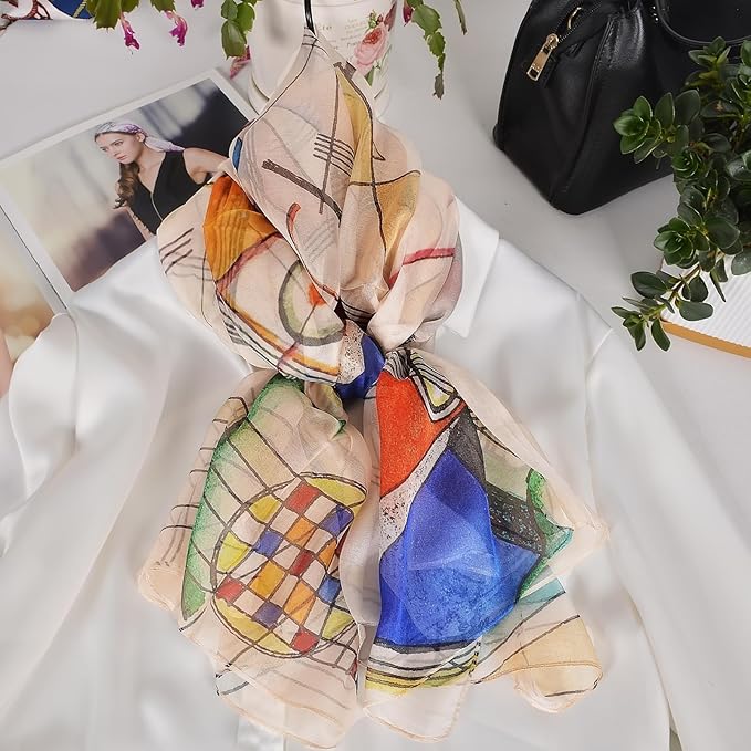100% Mulberry Silk Women's Neck Silk Scarf-Lightweight Shawl,FLoral Print Beach Silk Wrap-Scarves for Photography