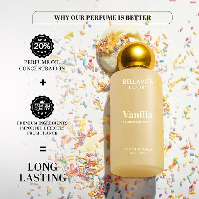 BELLAVITA Gourmet Collection Vanilla EDP | Musk, Fruity Long Lasting Fragrance Perfume for Men and Women 100ml