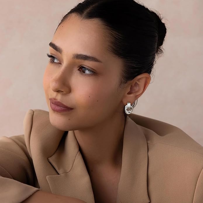 Gold Plated Statement Chunky Dangle Stud Earrings for Women, Gold Plated Hoop Knot Claw Earrings Tarnish Free Jewelry for Women Gifts