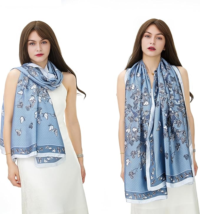 YOUR SMILE Large Mulberry Silk Feeling Long Stain Scarf Lightweight Sunscreen Shawls Wraps for Women