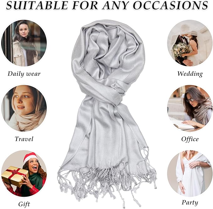 Achillea Soft Silky Pashmina Scarf for Women – Shawl Wrap for Evening Dresses, Bridesmaids, Weddings & Everyday Wear