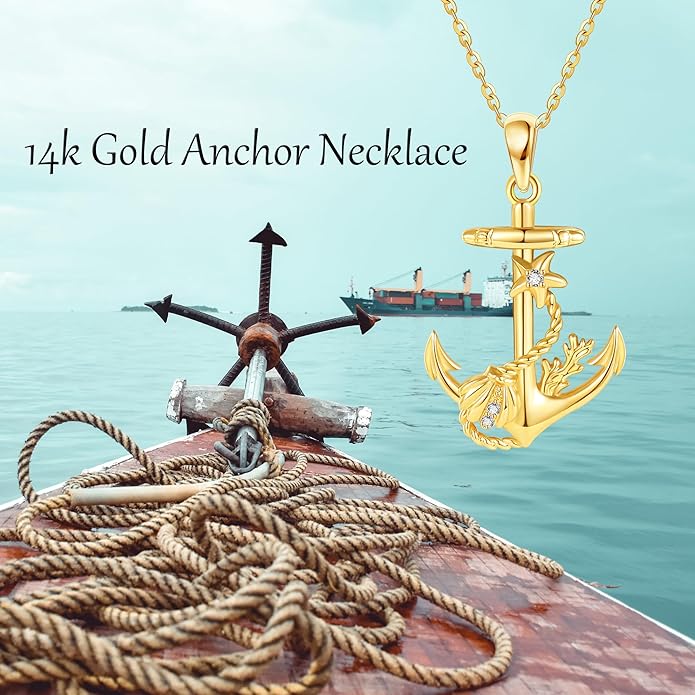 ELFRONT Mothers Day Gifts 14k Real Gold Dainty Necklace, Solid Gold Delicate Pendant For Women Mom Lover